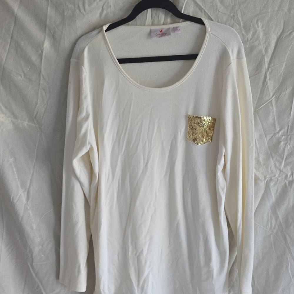 Quacker Factory Cream Long Sleeve Tee with Gold Pocket